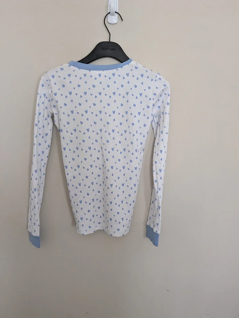 Lake Pj White Long Sleeve with Blue Heart Print Girls Size 12